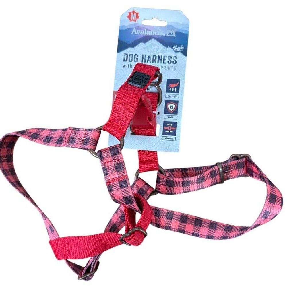Avalanche Dog Harness Collar Pet Red Buffalo Check Plaid sz M 24in-27in NWT